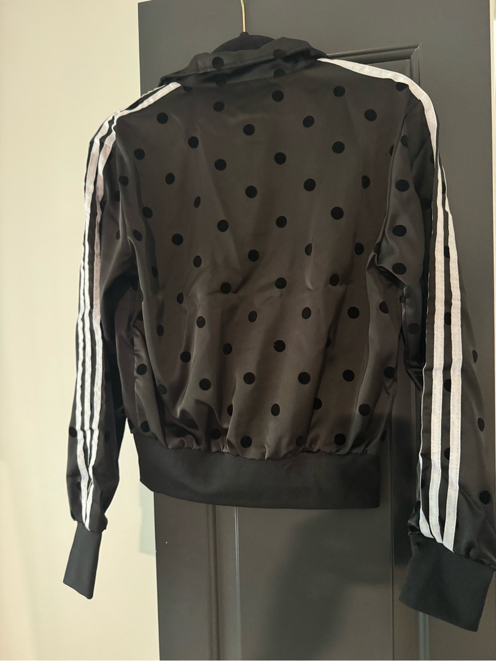 adidas Black Polka Dot Bomber Jacket with White Stripes - Picture 6 of 7